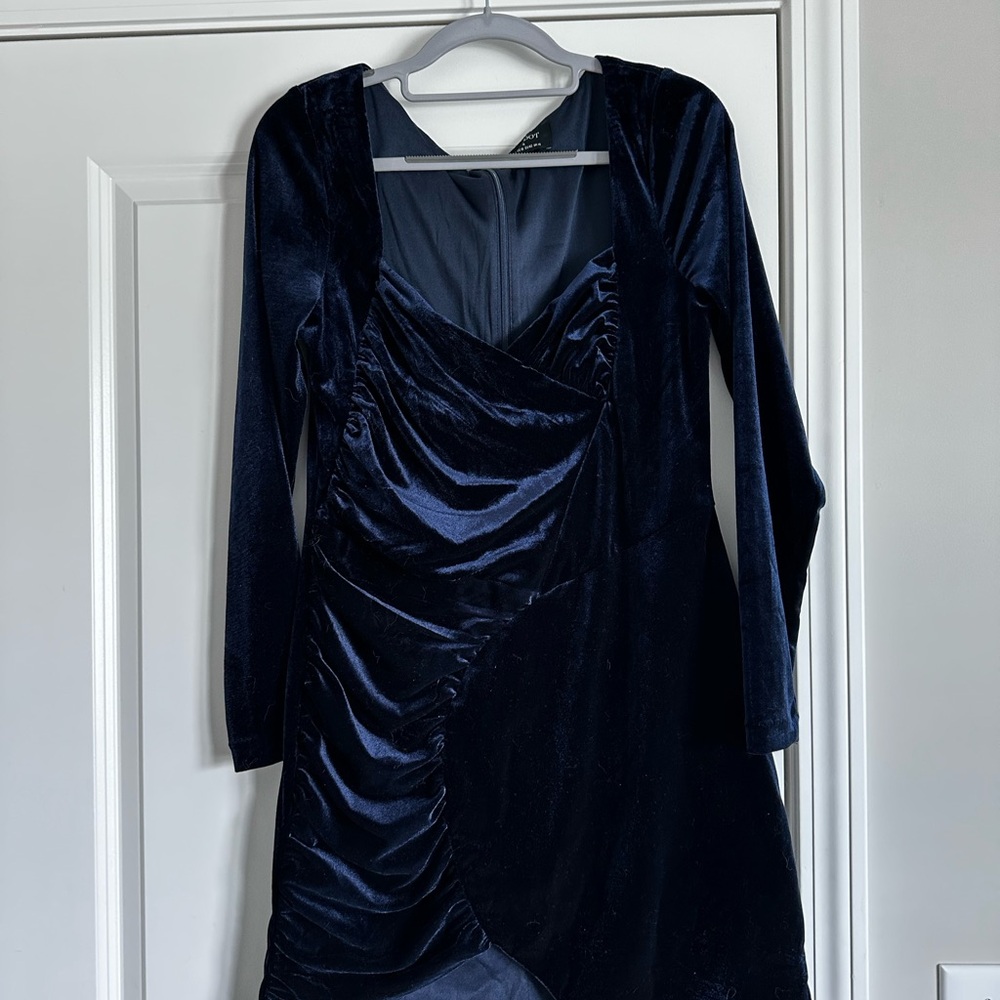 Bardot Midnight Blue Velvet Long Sleeve Dress